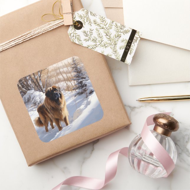 Leonberger lässt es Weihnachten schneien Quadratischer Aufkleber (Schenken)