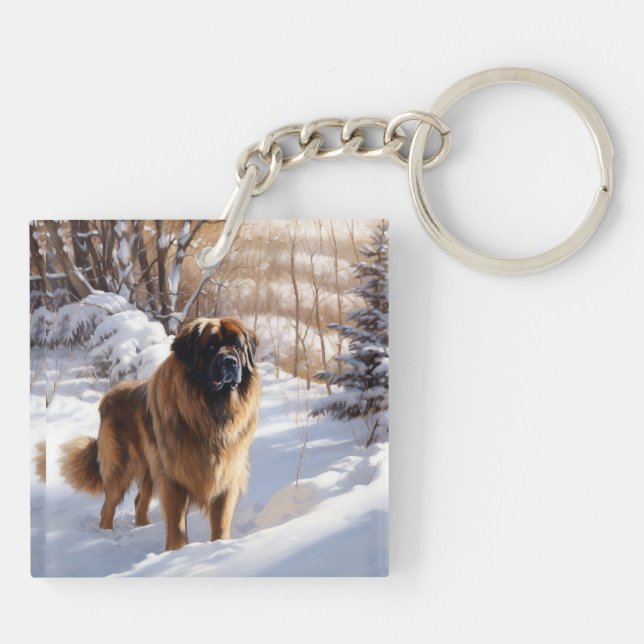 Leonberger lässt es Weihnachten schneien Schlüsselanhänger (Rückseite)