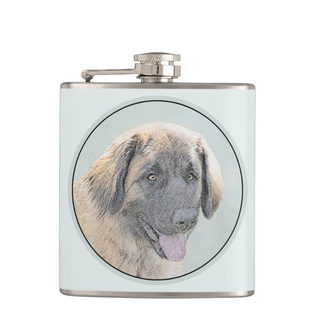 Leonberger Malerei - Niedliche Original Hundeschul Flachmann (Vorderseite)