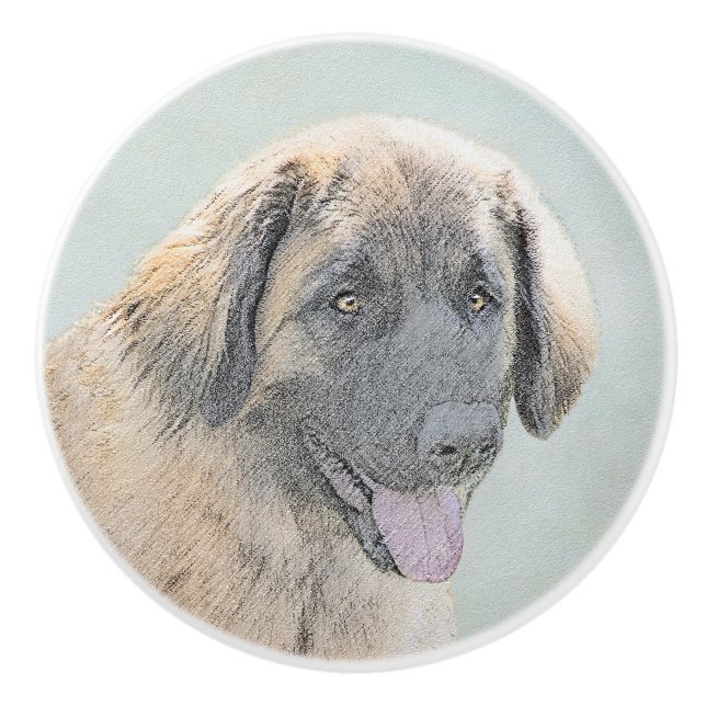 Leonberger Malerei - Niedliche Original Hundeschul Keramikknauf (Vorderseite)