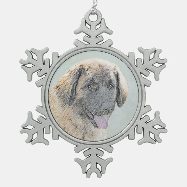 Leonberger Malerei - Niedliche Original Hundeschul Schneeflocken Zinn-Ornament (Vorderseite)