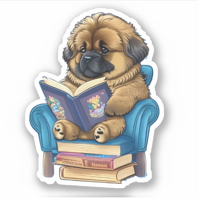 Leonberger Puppy liest ein Buch Aufkleber (Vorderseite)