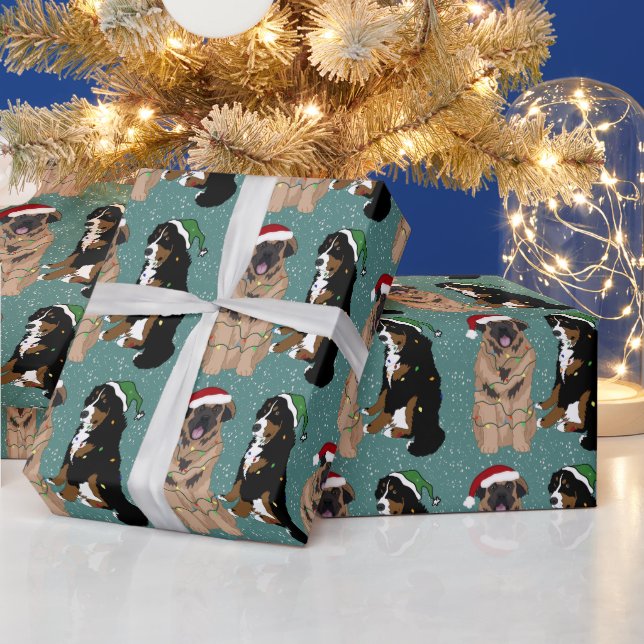 Leonberger und Bernese Mountain Dog Weihnachten Geschenkpapier (Feiertage)