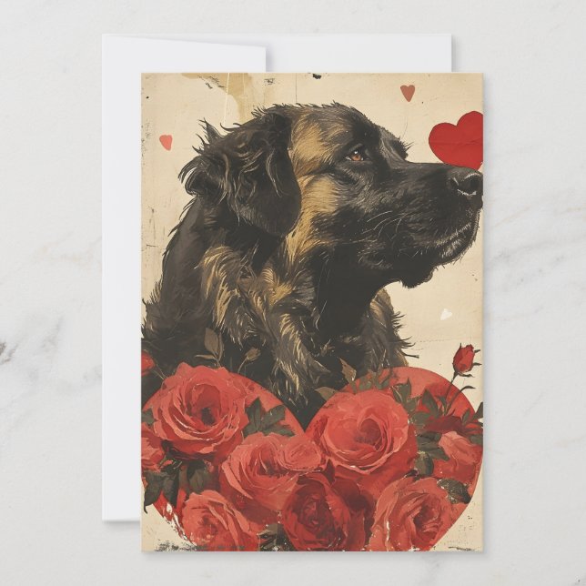 Leonberger Vintag Valentinstag Feiertagskarte (Vorderseite)