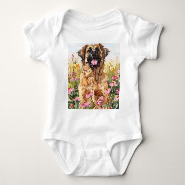 Leonberger Watercolor Baby Bodysuit Strampler (Vorderseite)