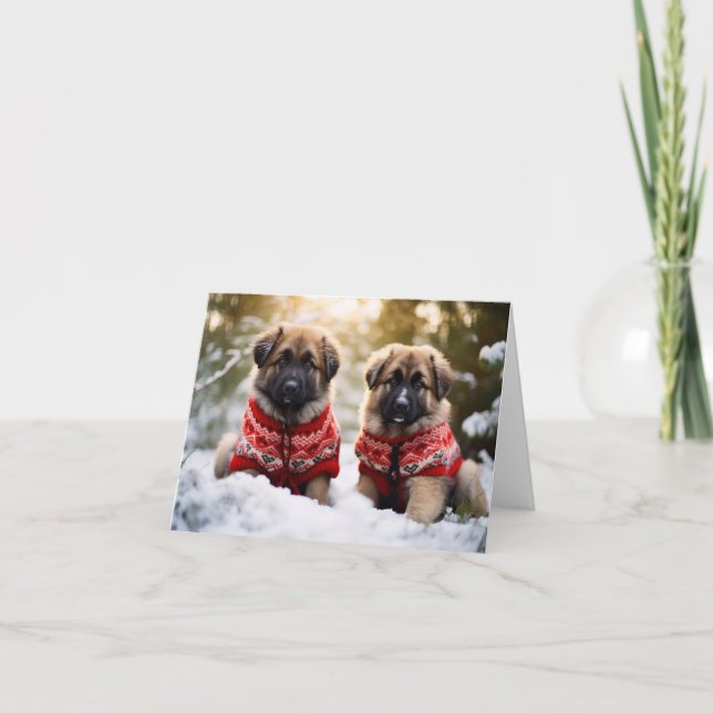 Leonberger Welppies Weihnachtskarte Karte (Vorderseite)
