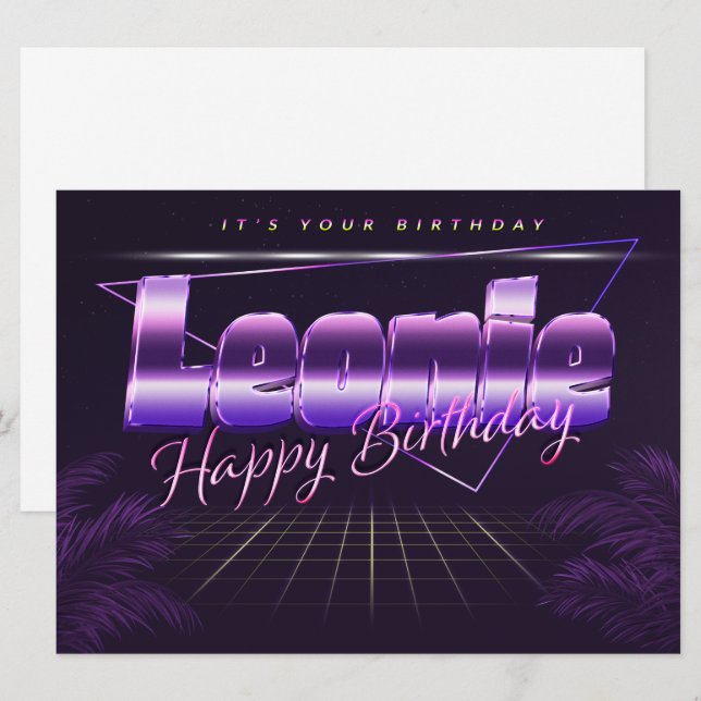 Leonie Nom Prénom lila retro Carte Anniversaire (Devant / Derrière)
