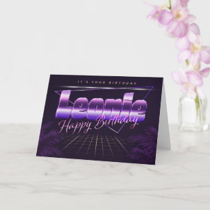 Leonie Nom Prénom lila retro Carte Anniversaire