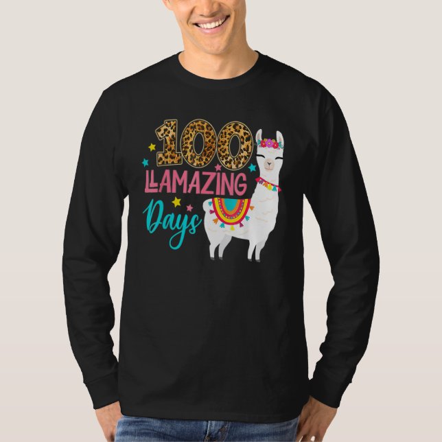 Leopard 100 Llamazing Days Llama Teacher 100th Day T-Shirt (Vorderseite)
