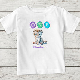 Leopard 1. Geburtstag mit lila Namen Baby T-shirt