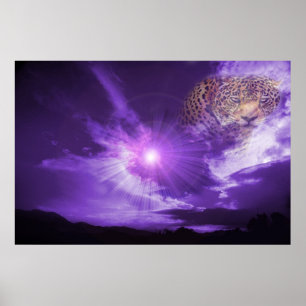 Leopard am lila Himmel. Plakat