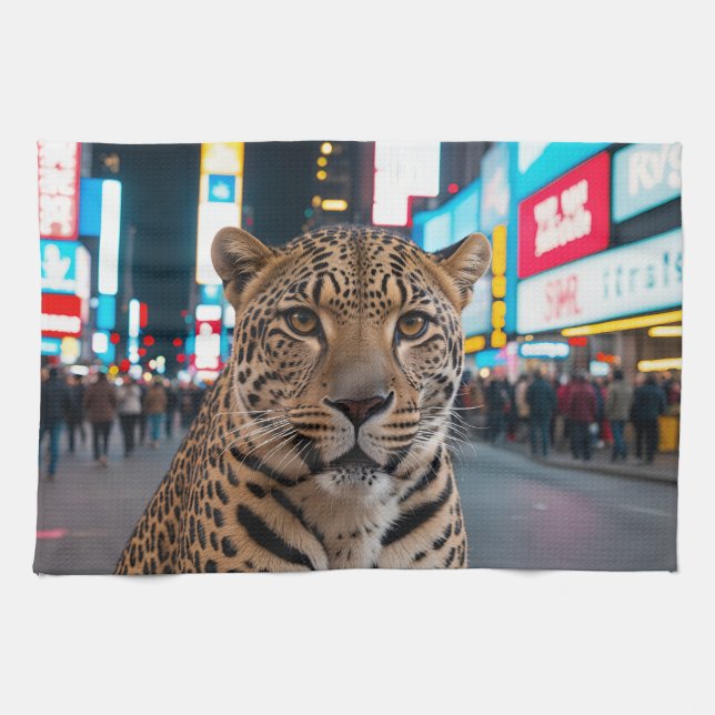 Leopard am Times Square Geschirrtuch (Horizontal)