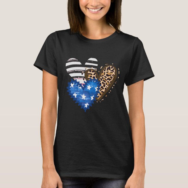 Leopard American Flag Herbst 4. Juli Geschenk T-Shirt (Vorderseite)