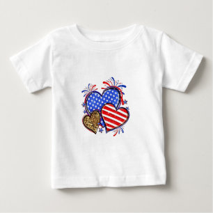 Leopard American Flag Herz 4. Juli USA Baby T-shirt