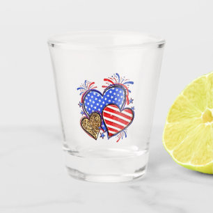 Leopard American Flag Herz 4. Juli USA Schnapsglas