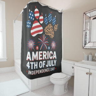 Leopard Amerikanische Flagge Herzen Süß 4. Juli Duschvorhang