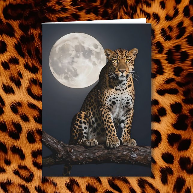 Leopard and Full Moon | Happy Birthday Karte (Von Creator hochgeladen)