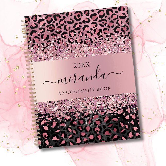 Leopard Animal Cheetah Black Rose Beauté Salon (Pink & Black leopard print planner)