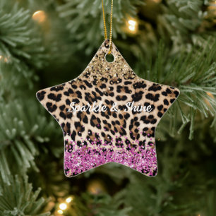 Leopard Animal Gold Girl Pink Glitzy Glitzer Keramik Ornament