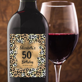 Leopard Animal Print 50. Geburtstag Personalisiert Weinetikett