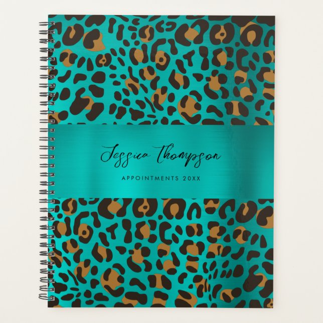 Leopard Animal Print Aquamarin Türkis Termin Planer (Vorderseite)