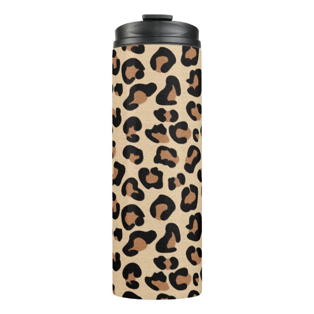 Leopard Animal Print, Black, Brown und Tan Thermosbecher (Vorderseite)