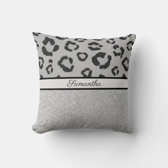 Leopard Animal Print Cheetah Glitzer Silver Kissen (Vorderseite)