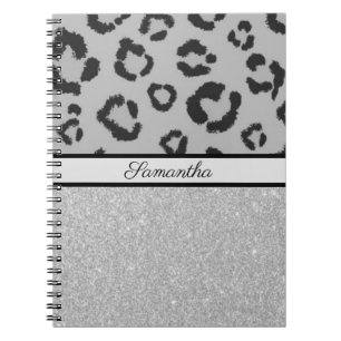 Leopard Animal Print Cheetah Glitzer Silver Notizblock