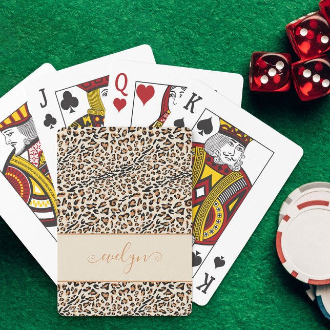 Leopard Animal Print Cream Black Tan Script Name Spielkarten (Von Creator hochgeladen)