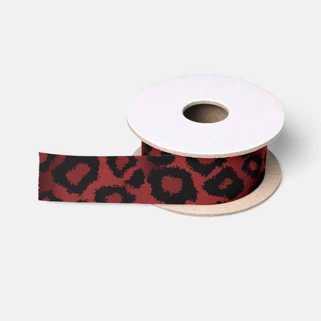 Leopard Animal Print | Dunkelrot Satinband (Spule)