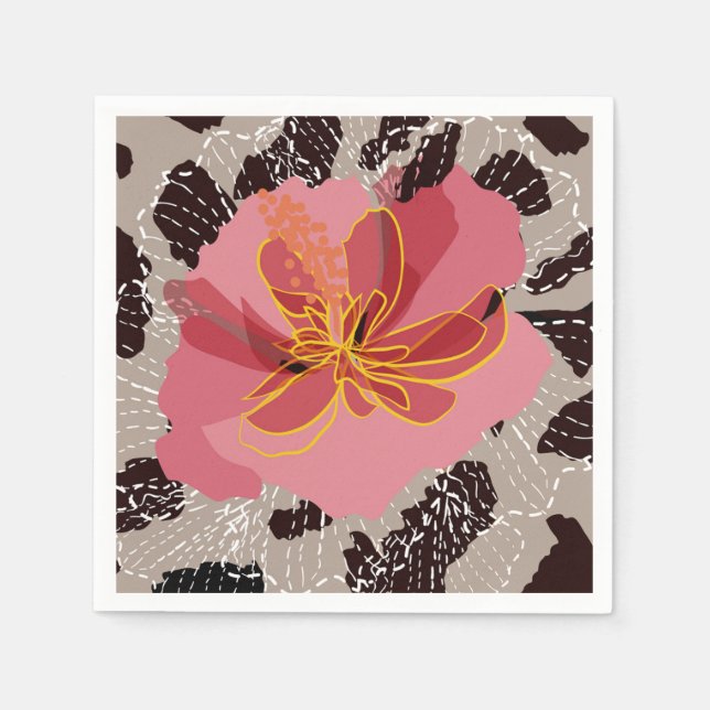 Leopard Animal Print Floral Serviette (Vorderseite)