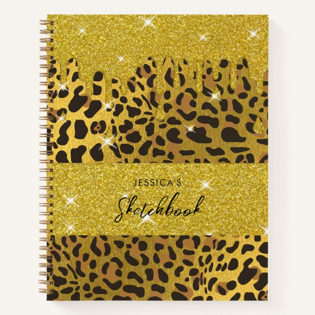 Leopard Animal Print Gold Foil Glitzer Tropfen Notizbuch (Vorderseite)
