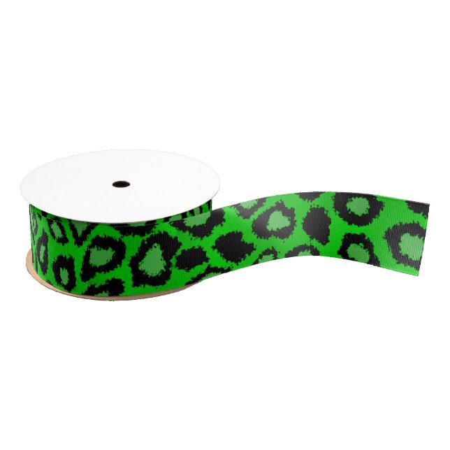 Leopard Animal Print | Lime Green Ripsband (Spule)