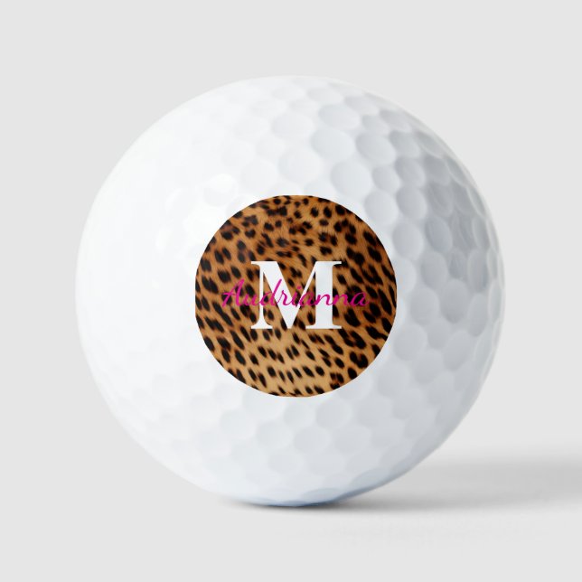 Leopard Animal Print Monogram Golfball (Vorderseite)