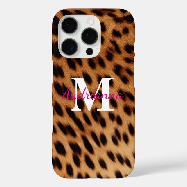 Leopard Animal Print Monogram iPhone 16 Pro Hülle (Rückseite)