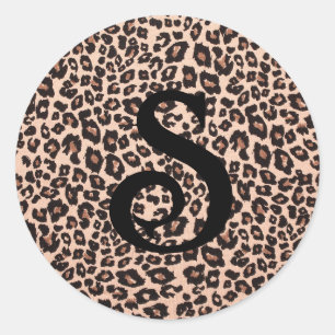 Leopard Animal Print Monogramm-Rundaufkleber Runder Aufkleber