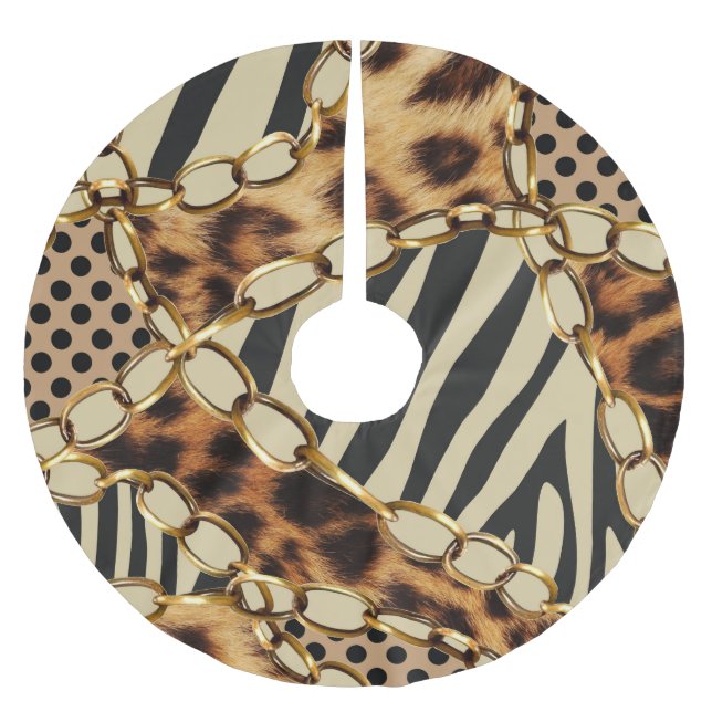 Leopard Animal Print Nahtloses Muster Polyester Weihnachtsbaumdecke (Vorderseite)