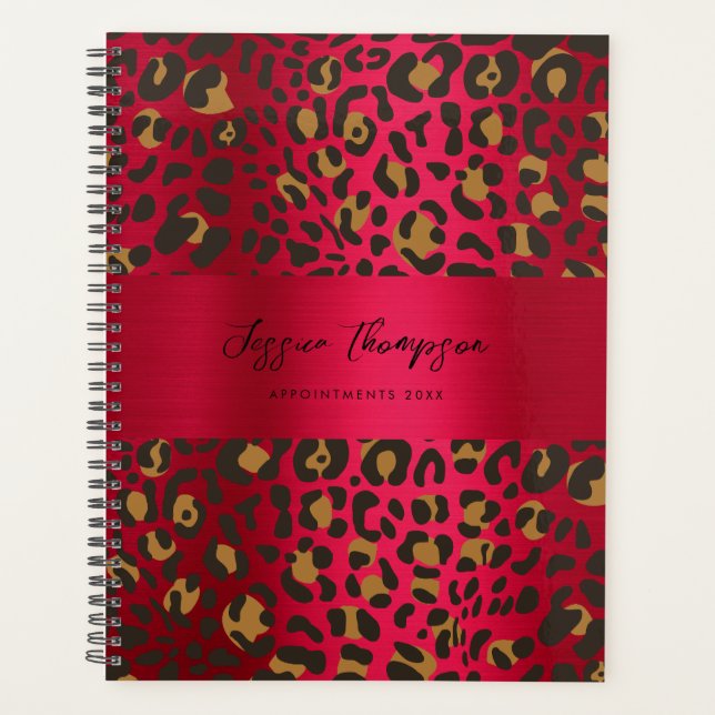Leopard Animal Print Red Burgundy Metallic Planer (Vorderseite)