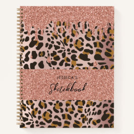 Leopard Animal Print Rose Gold Pink Glitzer Tropfe Notizbuch