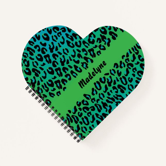 Leopard Animal Print Stilvolle, türkisfarbene Beze Notizbuch (Vorderseite)