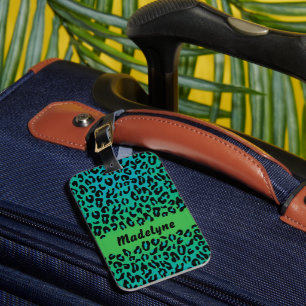 Leopard Animal Print Stylish Türkis Ombre Name Gepäckanhänger