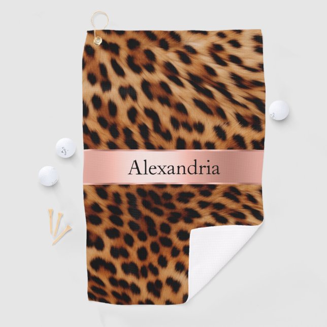 Leopard Animal Rose Rosa Ribbon Name Golfhandtuch (Insitu)