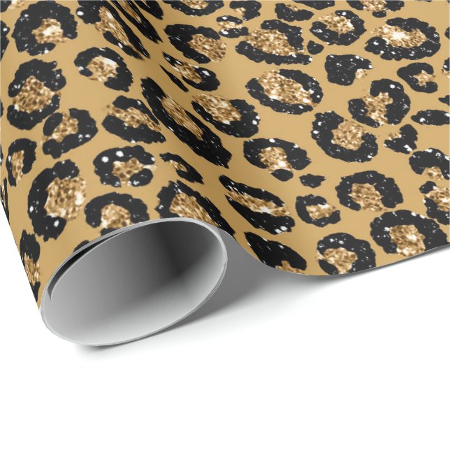 Leopard Animal Sepia Gold Black Honey African Lux Geschenkpapier (Rolleneckpunkt)