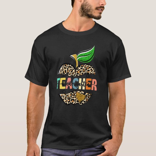 Leopard Apple Kindergarten Lehrer Rück Schule Tee (Vorderseite)