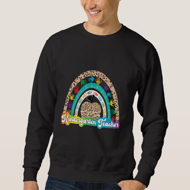 Leopard Apple Rainbow Kindergarten Lehrer zurück Sweatshirt (Vorderseite)