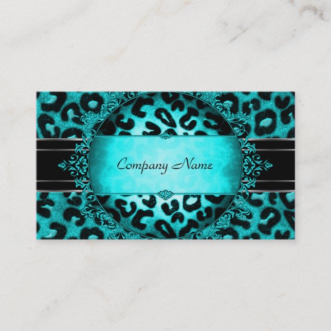 Leopard Aquamarin Blue Black Boutique Card Elegant Visitenkarte (Vorderseite)