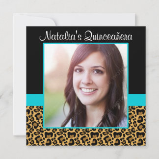 Leopard Aquamarin Blue Foto Quinceanera Einladunge Einladung