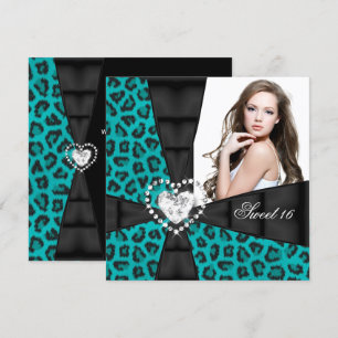 Leopard Aquamarin Blue Sweet 16 16 Geburtstagspart Einladung