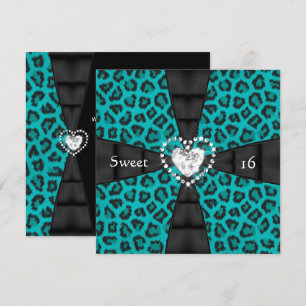 Leopard Aquamarin Sweet 16 16 Geburtstagsparty Einladung