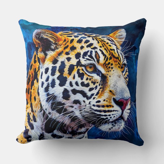 Leopard auf blauem Hintergrund Kissen (Vorderseite)